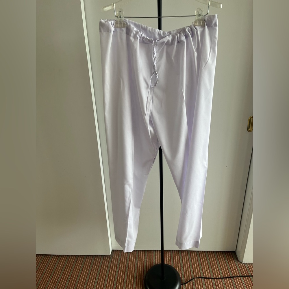 New PAJAMA Straight Leg Wide PANT White Cotton Blend Drawstring 29" Inseam L